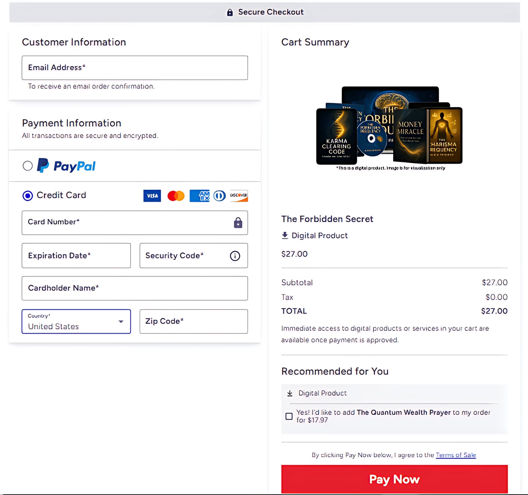 The Forbidden Secret order page